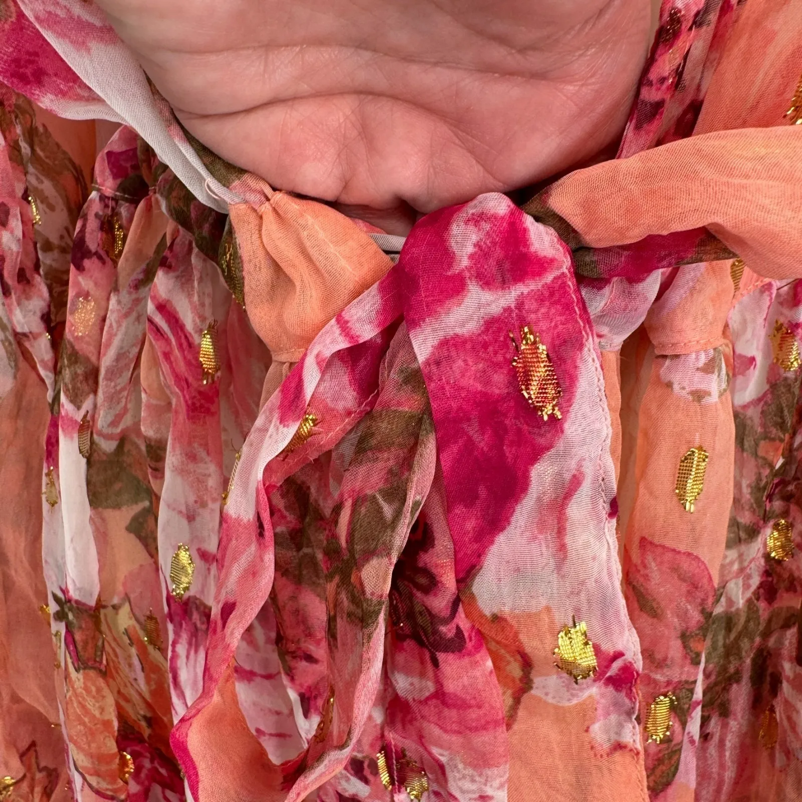 Vintage Y2K Express Sheer Kimono Robe Womens Small Pink Floral Romantic Fairy - Image 6