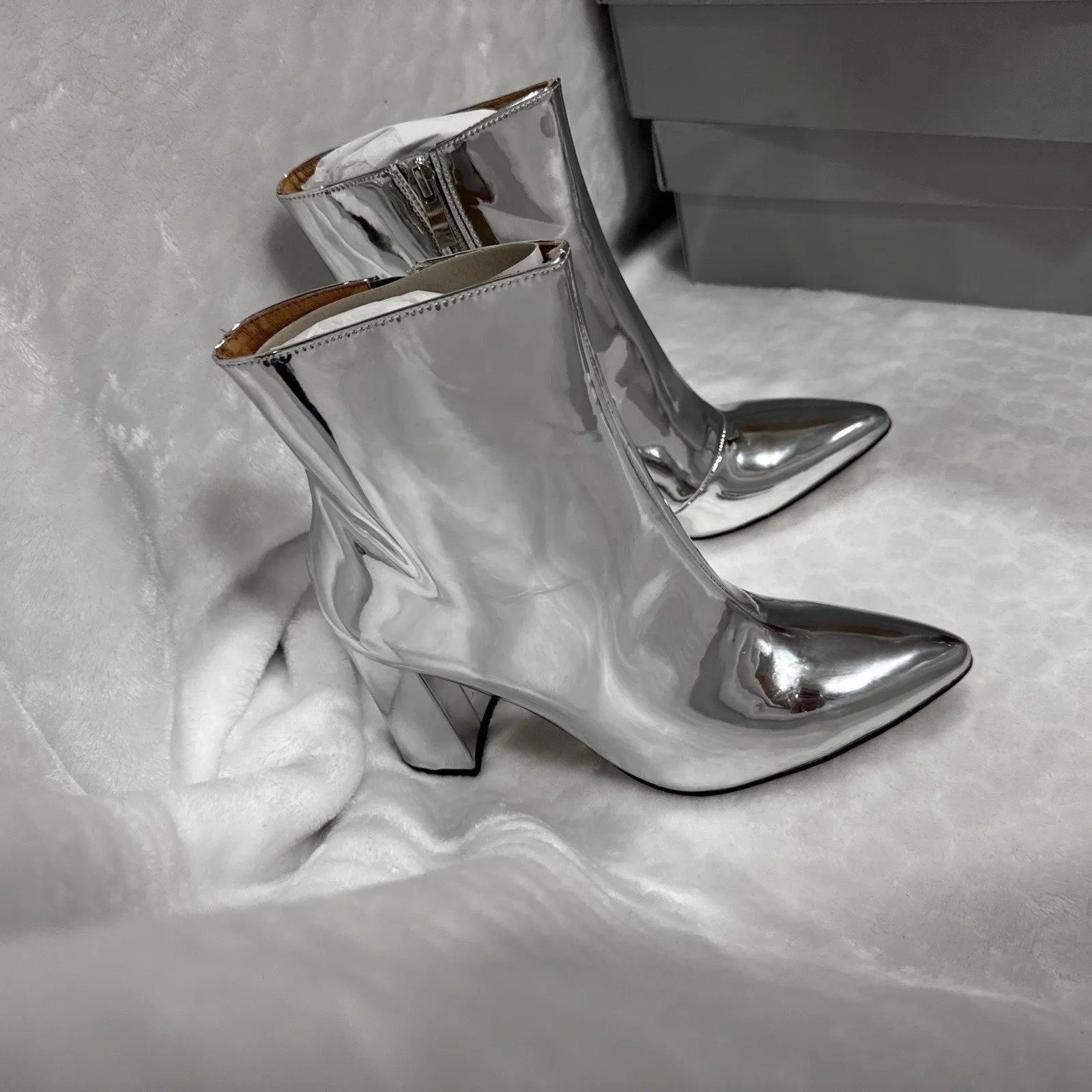 Matiko Lucinda Womens Silver Pointed Chunky Block Heel Boots Size 39 Glam Party - Image 6