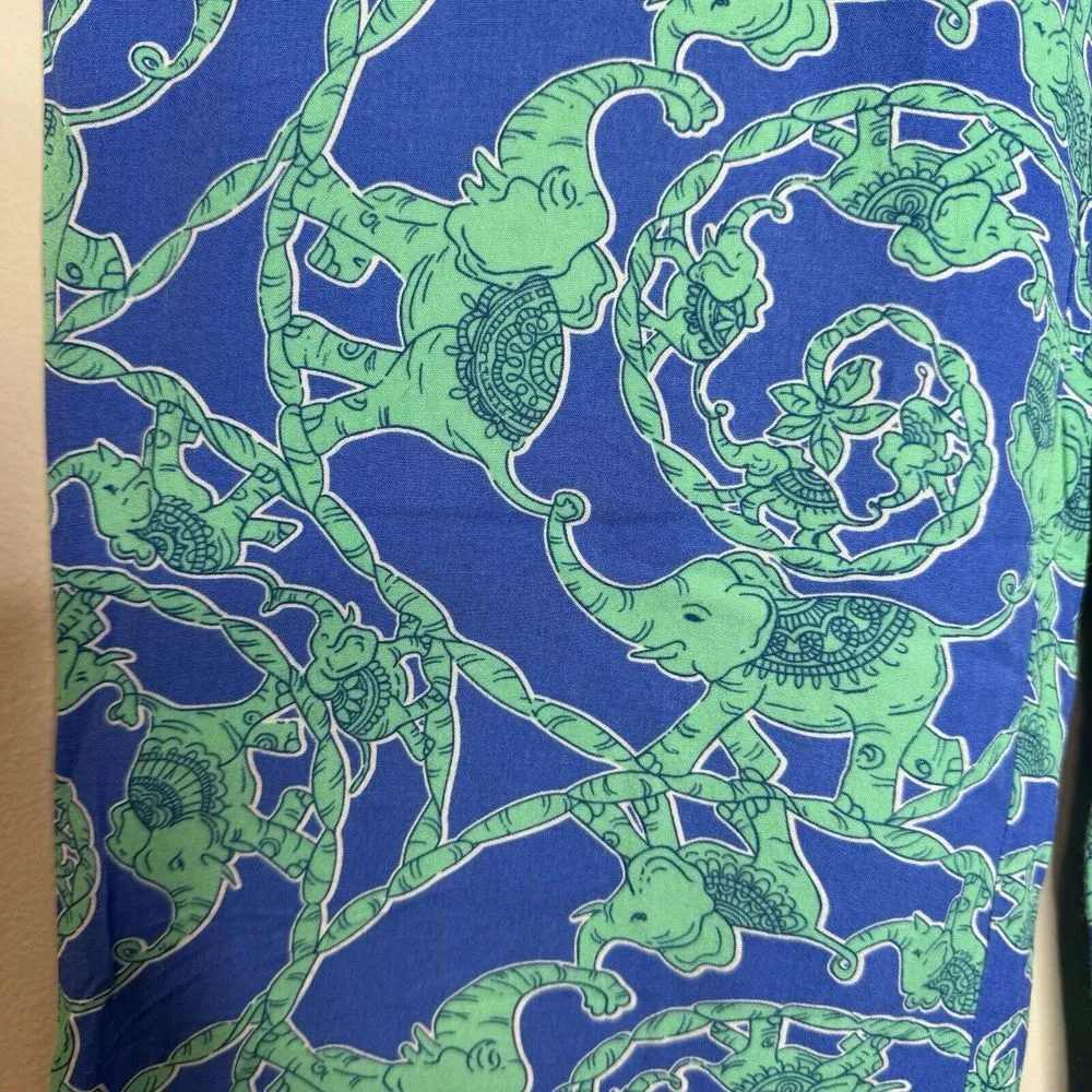 Lilly Pulitzer Womens Elephant Print Breezy Palazzo Pant Size XS Blue Green - Image 4