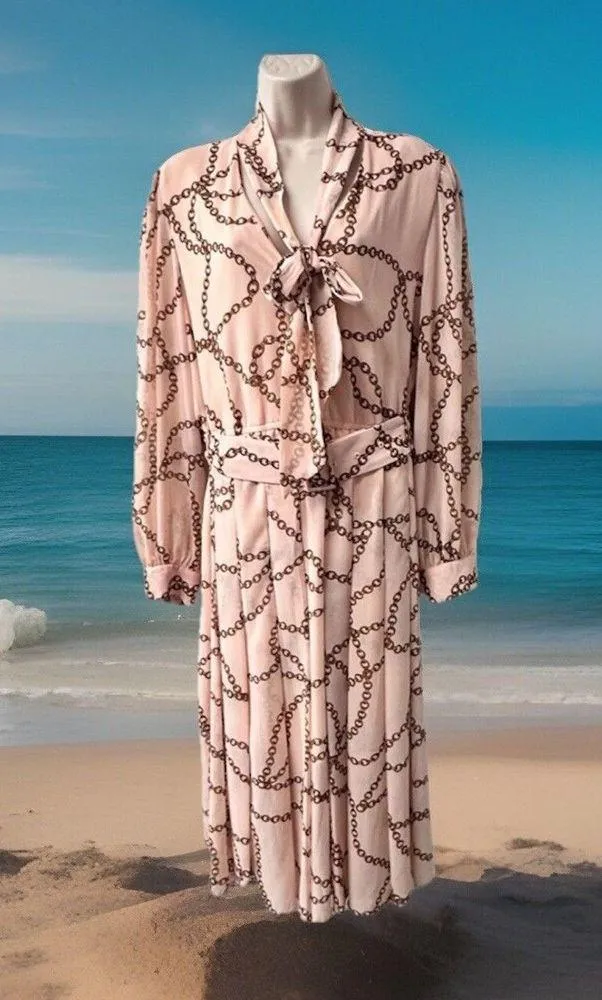 Worthington Womens Dress Long Sleeve Belt Button Up Peach Chains Print NEW Sz 3X - Image 2