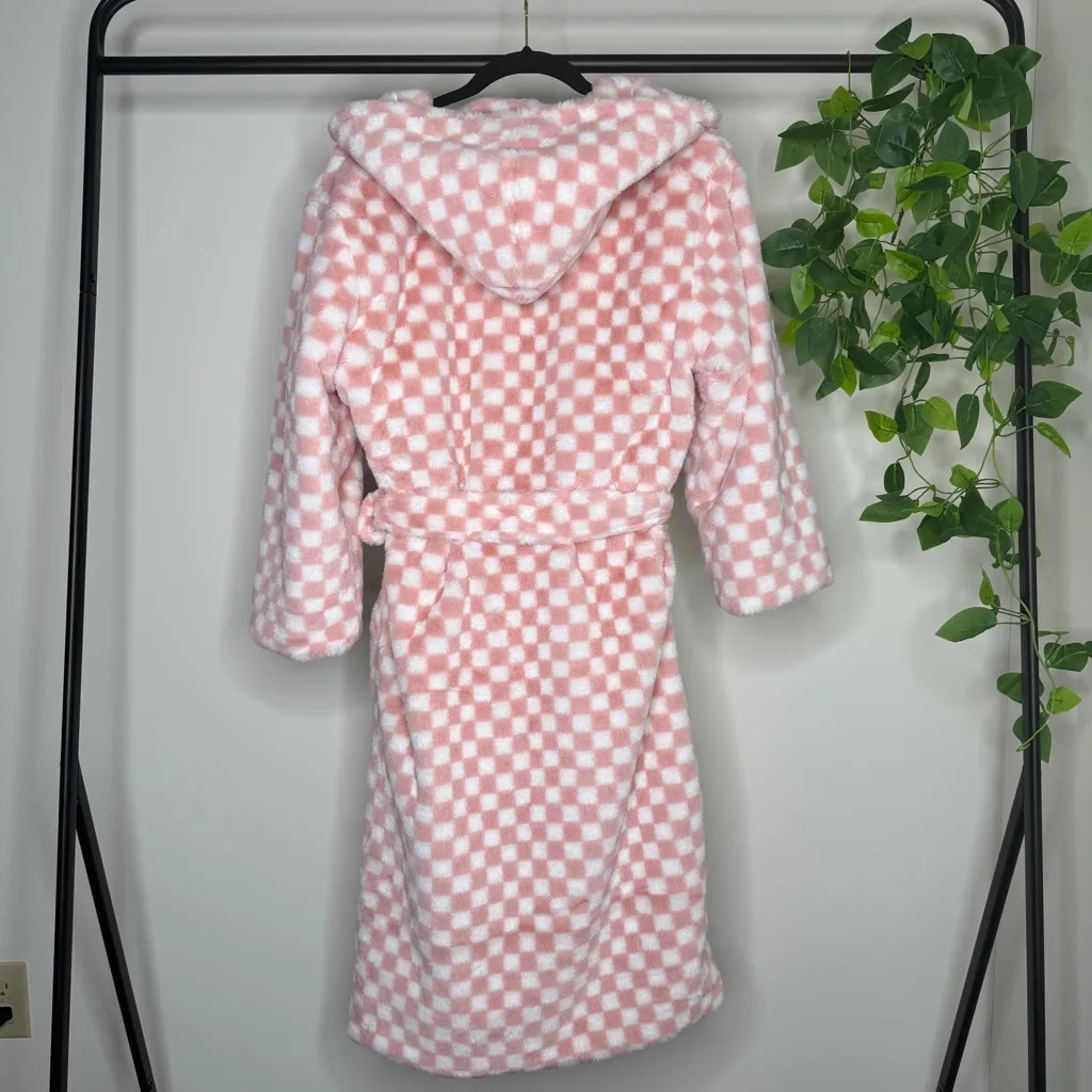 Minky Couture Thick Ultra Plush Checkered Blanket Robe size XS Pink - Image 2