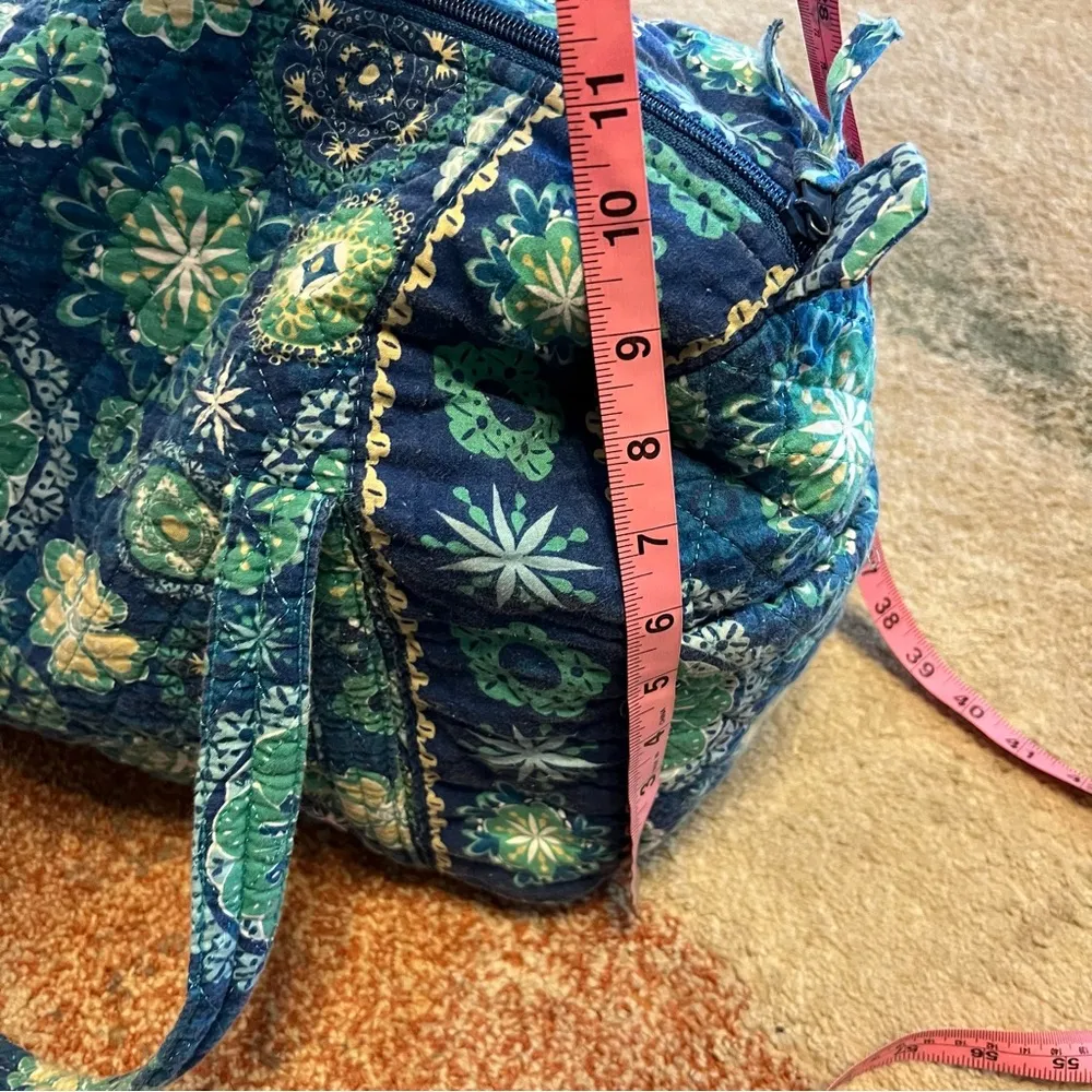 Quilted Fabric Overnight Weekend Duffle Bag Carry On Blue Yellow Floral Zip - Image 6