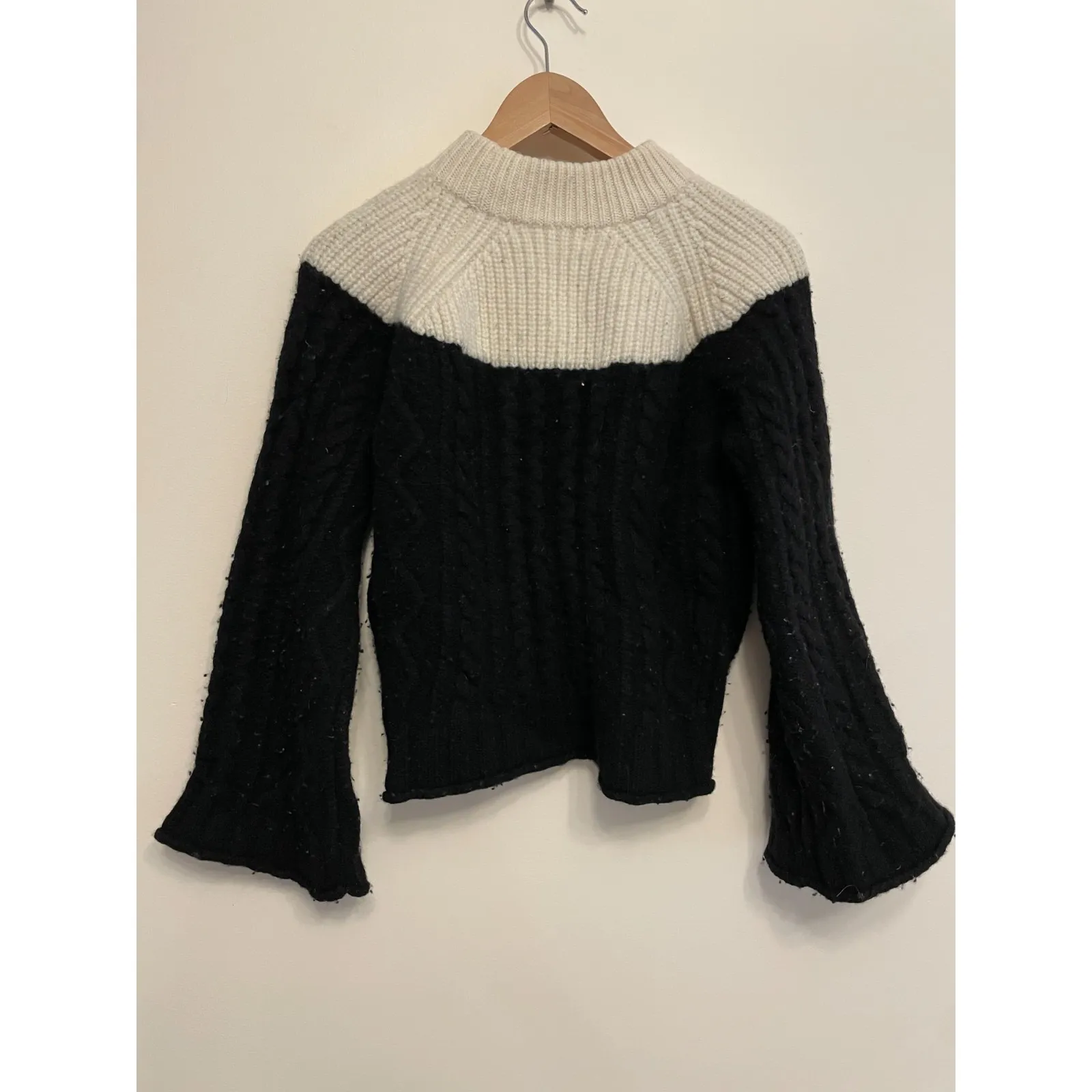 Sayaka Davis 100% Wool Sweater Women Small Ivory Black Chunky Knit Colorblock - Image 3