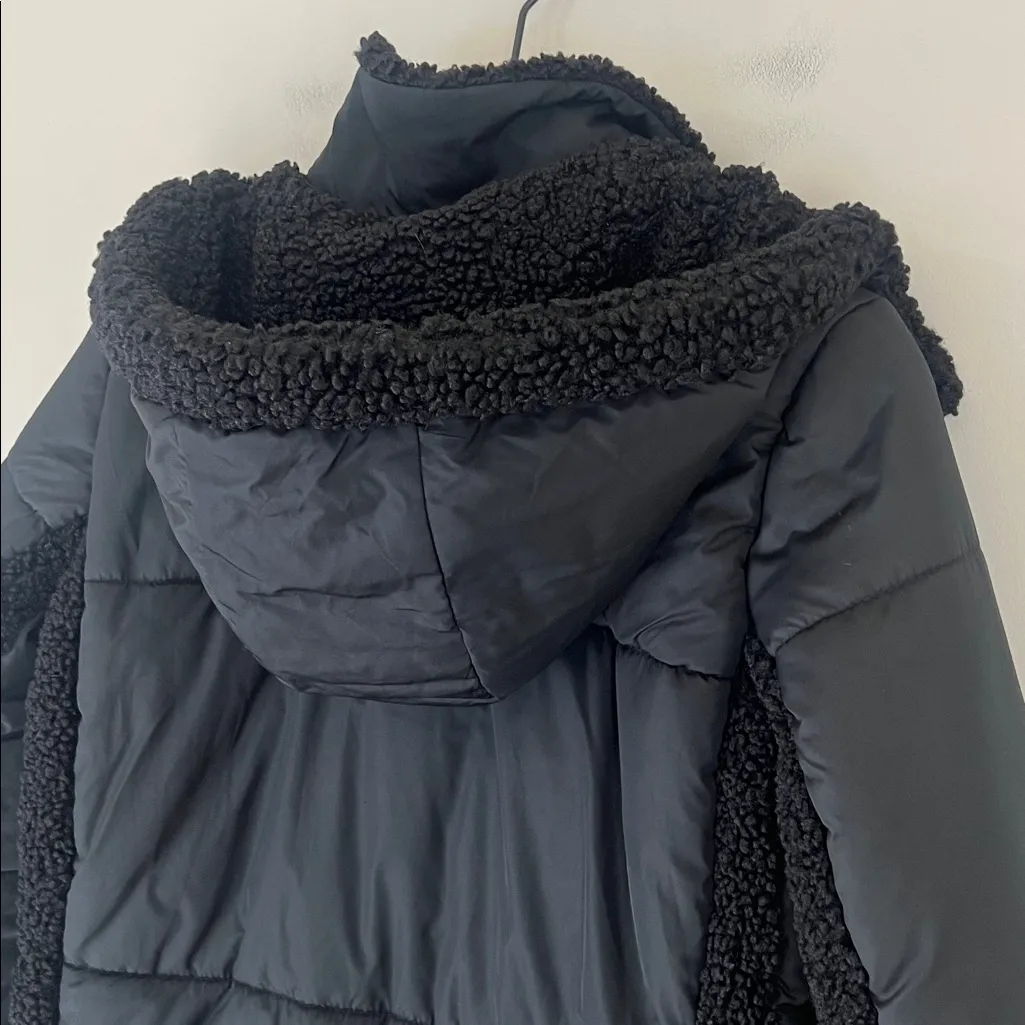 J. Crew Women's Signature Puffer Parka Jacket Long Sherpa Hooded Black Sz Small - Image 5