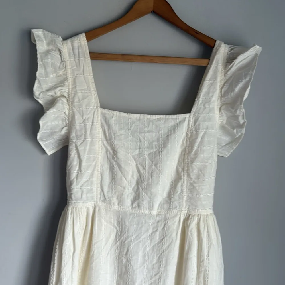 MADEWELL Textural Stripe Ruffle Strap Bow-Tie Back Tiered Midi Dress Medium - Image 5