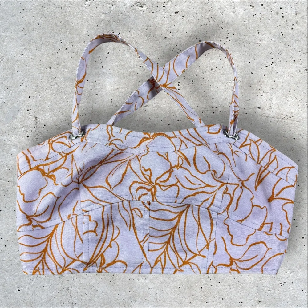 Jonathan Simkhai Tilly Painted Tropical Floral Print Lupine Crop Top‎ Sz XS Purple - Image 4