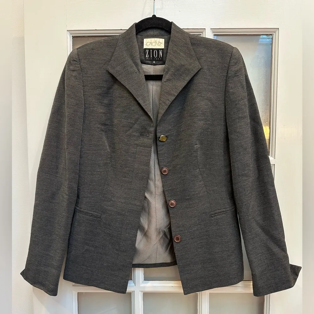 Vintage Cache Gold Label Zion New York Grey Shimmer Blazer Jacket Wool Size 4 - Image 13