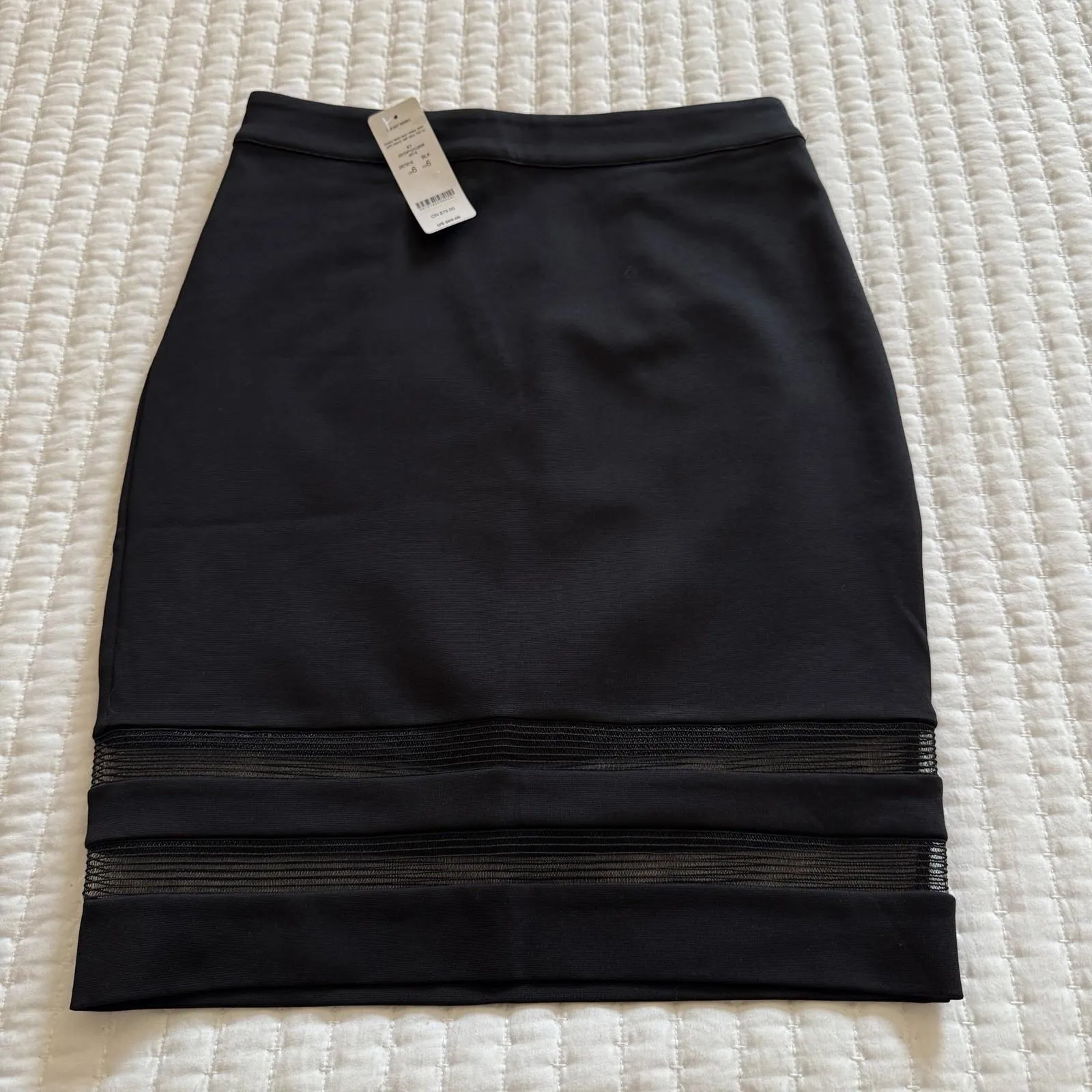 Bebe Double Mesh Insert Stripe Pencil Skirt Black NWT $69 Sz 6 - Image 2