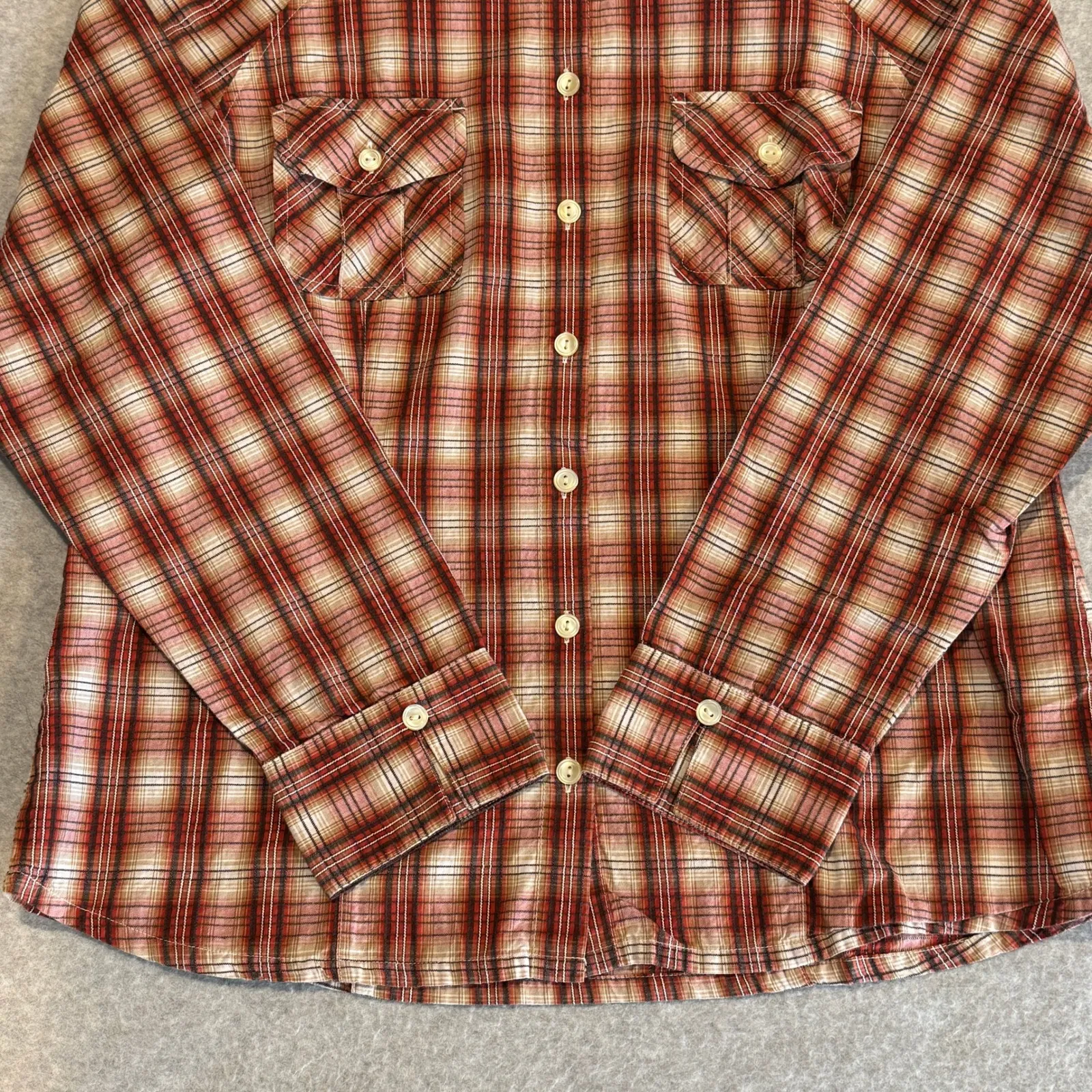 Pendleton Vented Long Sleeve Button Up Shirt Womens Large Red Tan Plaid Cotton - Image 3