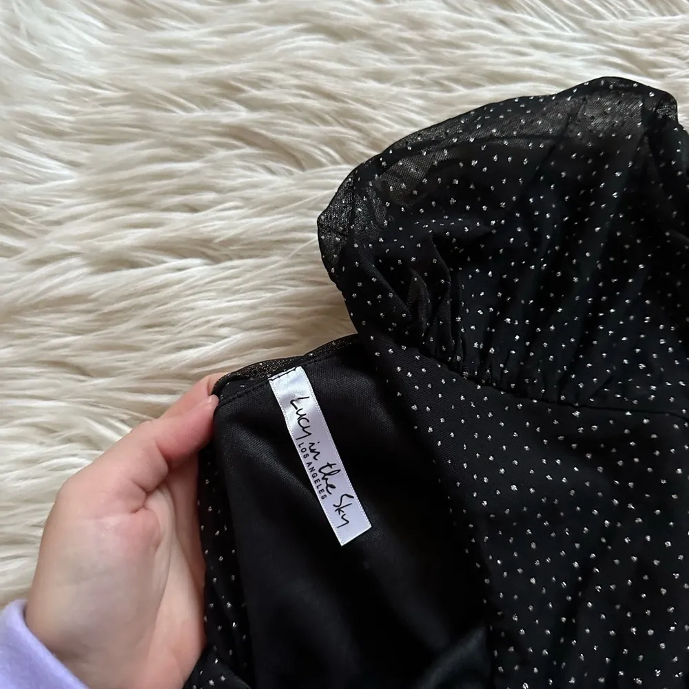 LUCY IN THE SKY Larissa Puff Sleeve Mesh Dress In Black Shimmer - Image 4