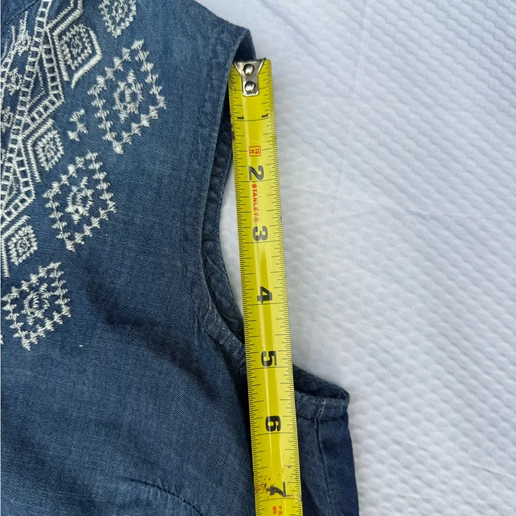 Vintage America Denim Blue Embroidered Blouse Size XS - Image 5