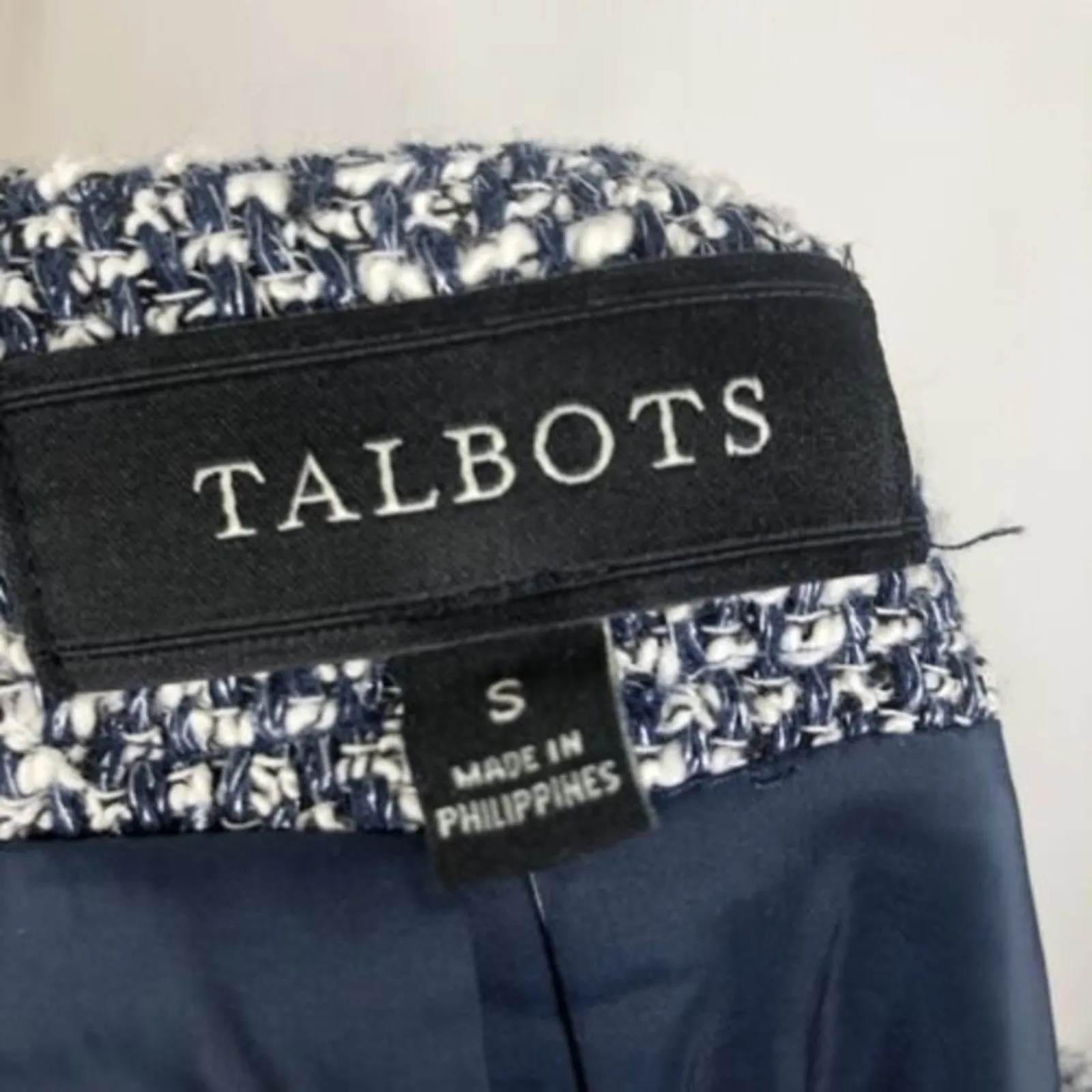 NEW Talbots Blue White Boucle Tweed Snap Button Front Coat Women's Size S - Image 9