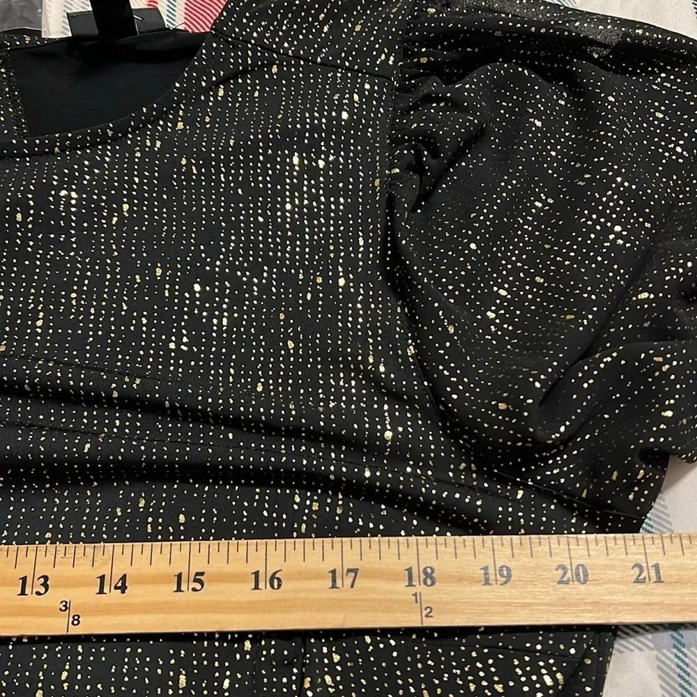 TORRID 1X(14-16) black gold fit & flare mini studio knit ruched dress crew neck - Image 10