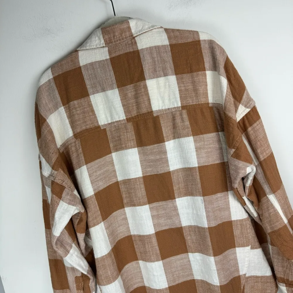 American Eagle Oversized Plaid Flannel Sz Small Tan Brown Pullover - Image 14