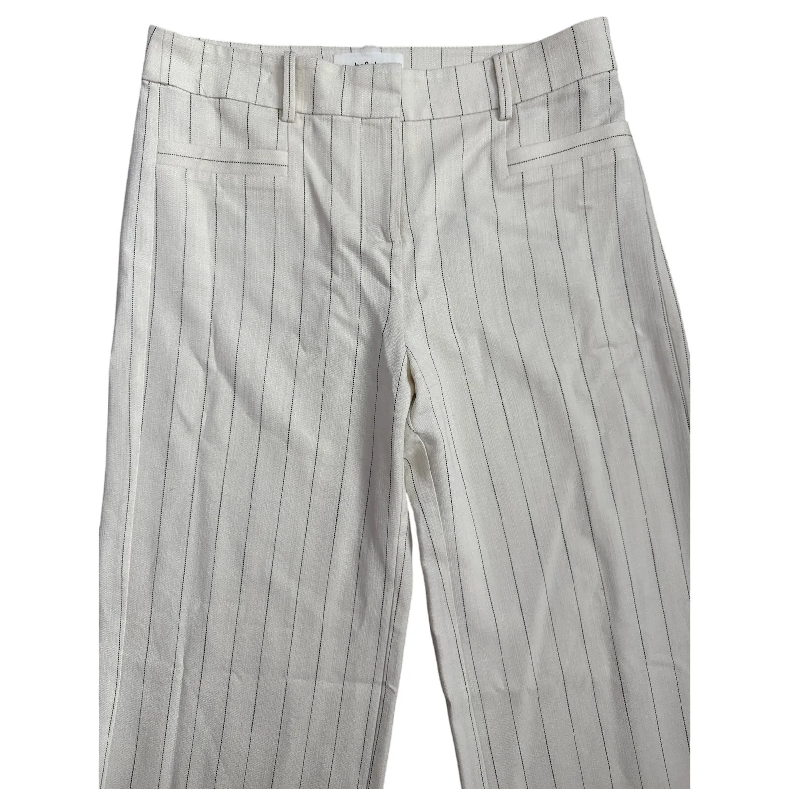 BA&SH Elouan Wide Leg Off-White‎ Pinstripe Pants Size 6 - Image 13