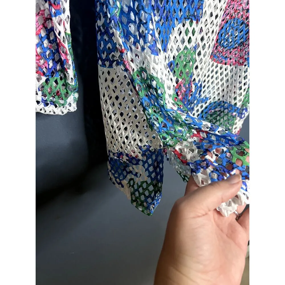 Mirror Image Open Knit Swimsuit Cover Up Coastal Grandma Cherry Floral 1x Women Blue - Image 10