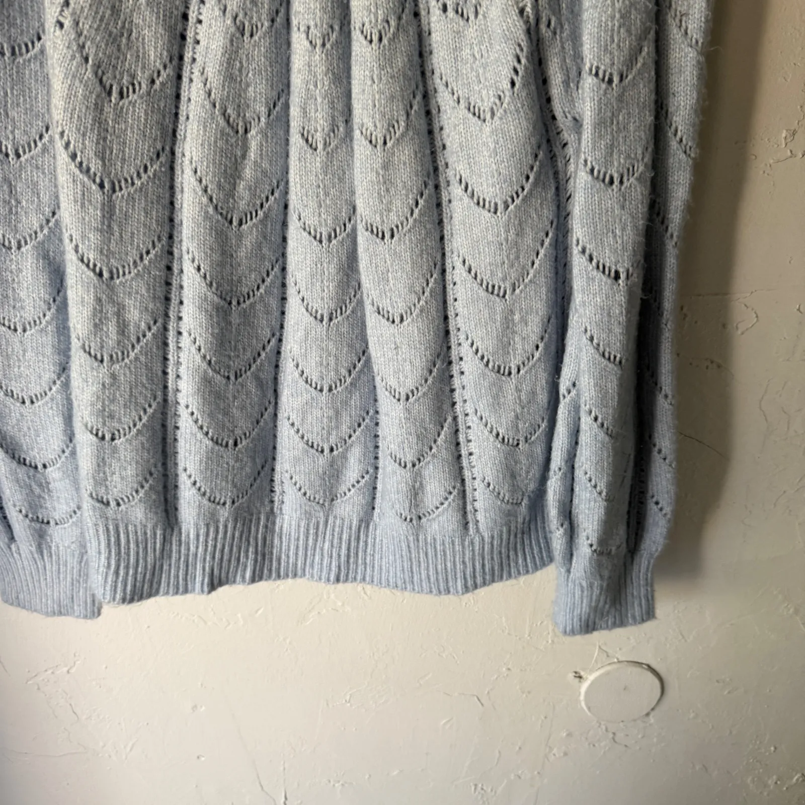 ASPEN Light Blue Mock Neck Cable Knit Sweater Large Lace Detail‎ Feminine Dainty Size undefined - Image 5