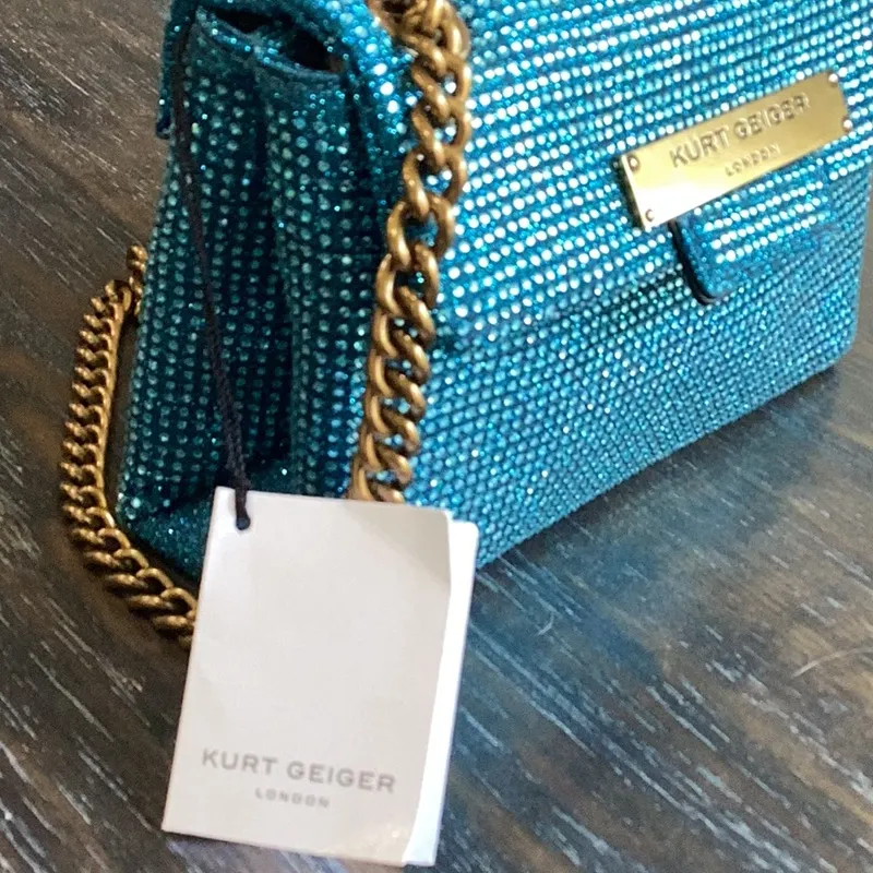 Kurt Geiger Brixton Mini Plate  Turquoise Rhinestone Crossbody Bag NWT - Image 14