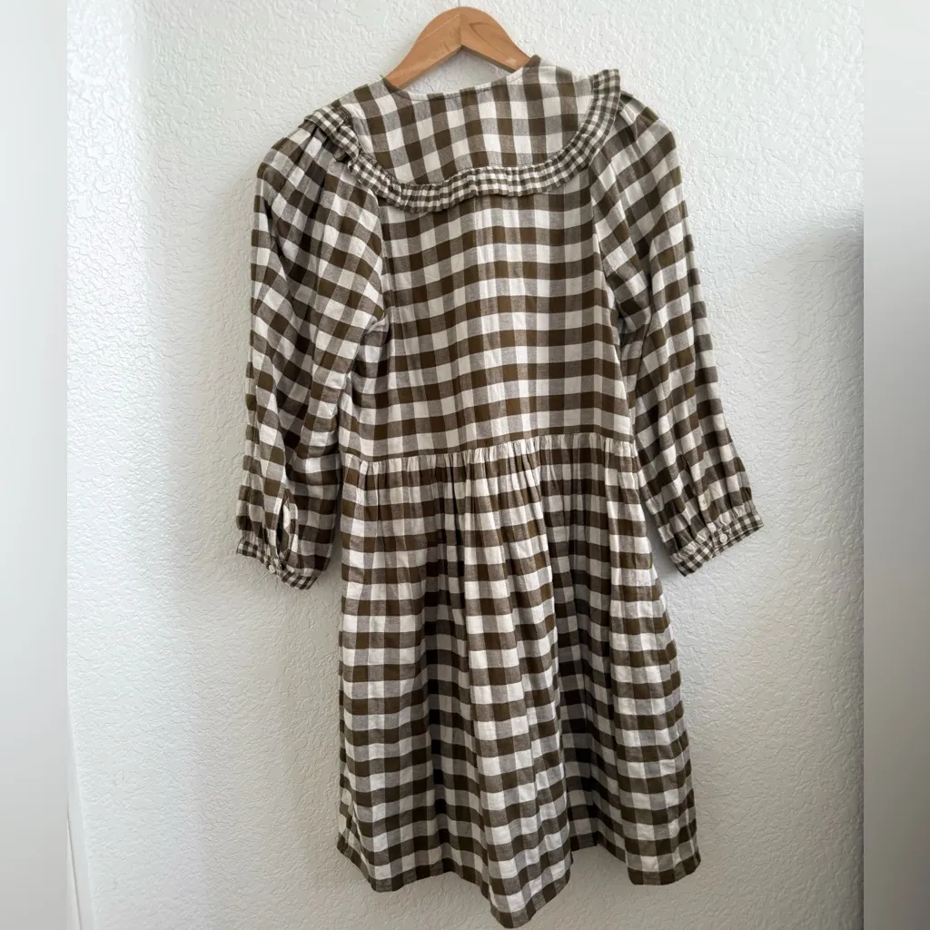 Madewell Gingham Collared Puff-Sleeve Mini Dress Cottage Core Greenish Brown XS - Image 7
