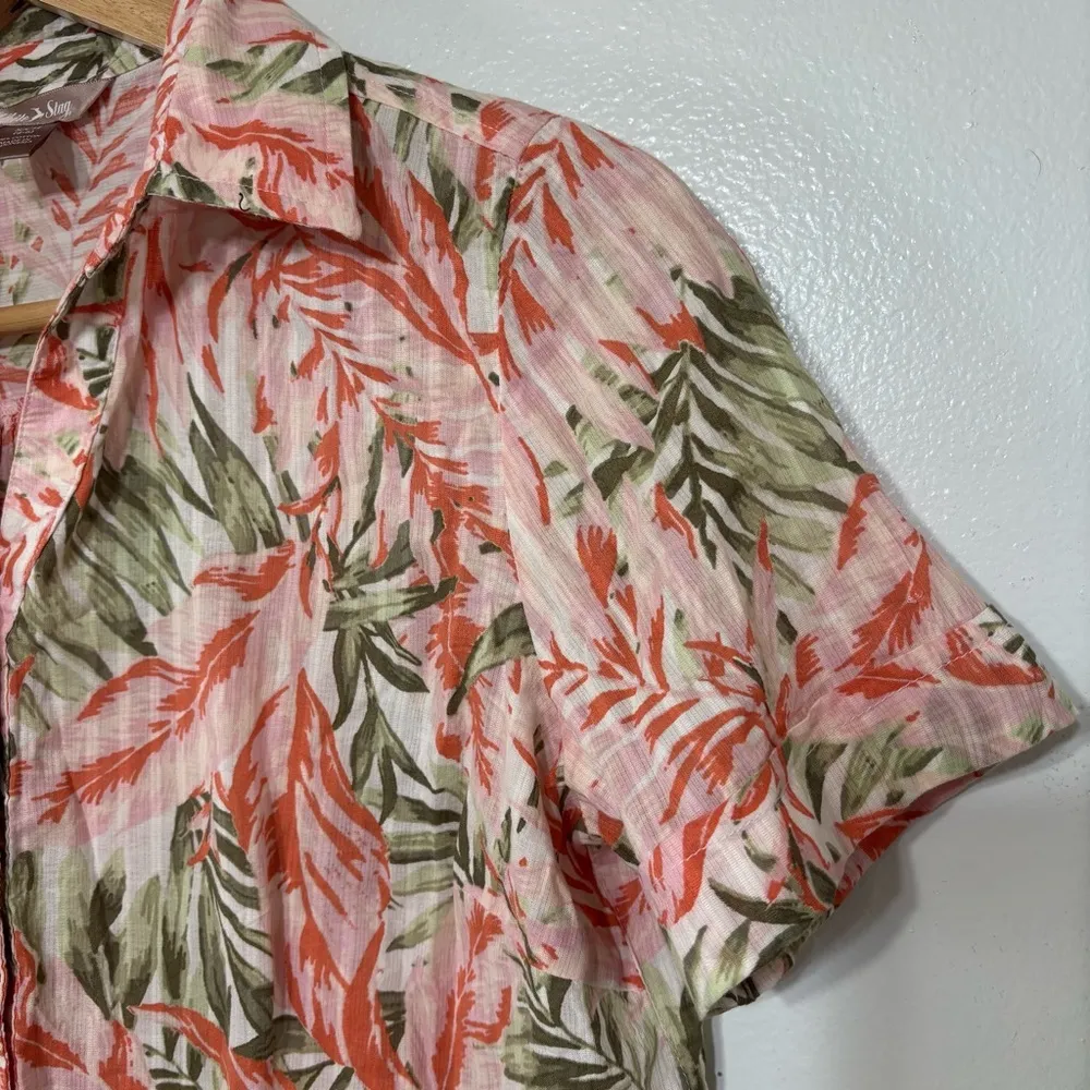 White Stag Green Coral 100% Cotton Tropical Button Down Short Sleeve Shirt Small - Image 3