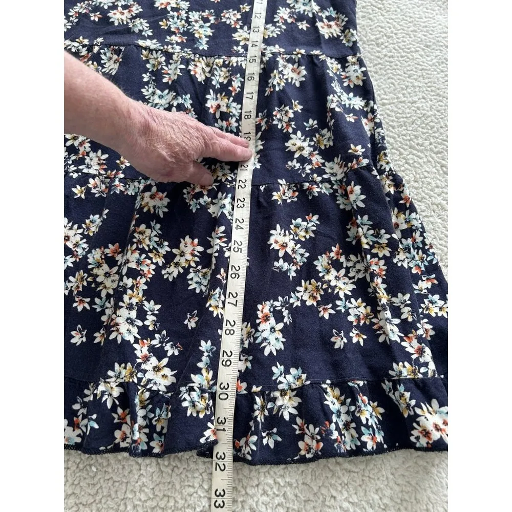 Miss Daisy Spaghetti Strap Navy Blue Floral Mini Dress Cover Up Size M - Image 9