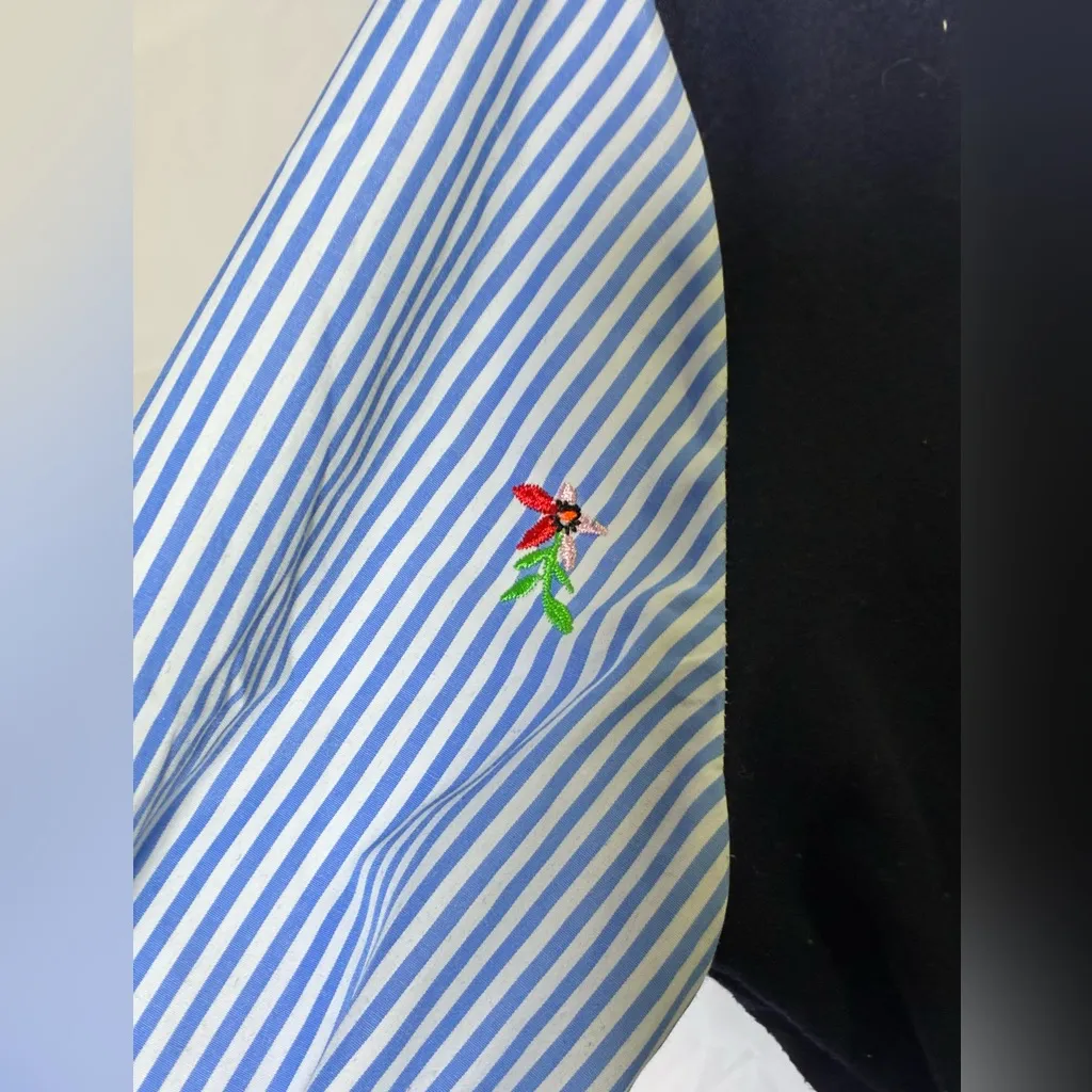 Vintage MOA USA flower embroidered tie sleeves navy shirt Blue Size M - Image 3