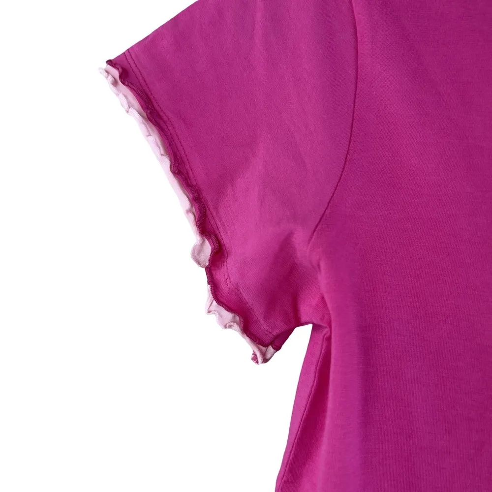 Lily of France Size Medium Short Cap Sleeves Crewneck Pink Tunic w/Raw H… - Image 3