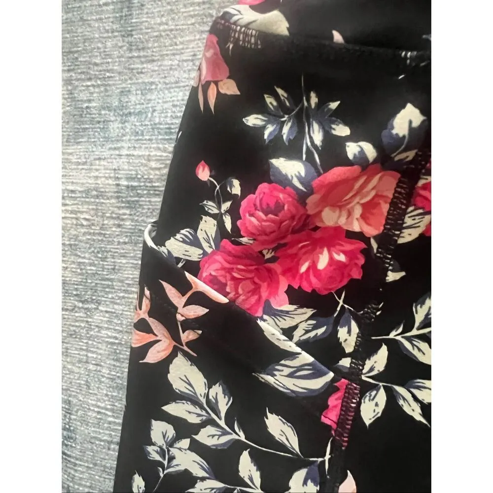 Eluminary Black Rose Pink Floral Print Leggings w Pockets Fits Sizes 10 - Image 7