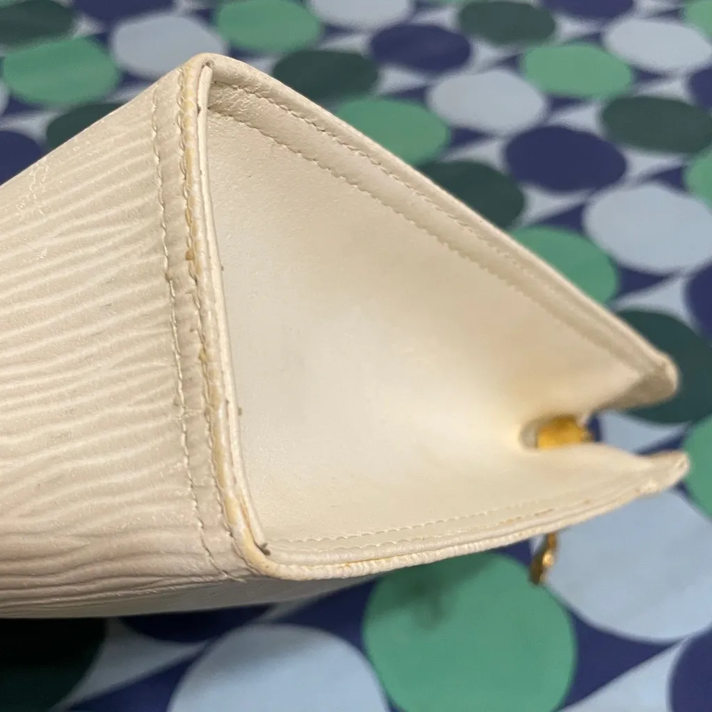 Mario Valentino White Textured Clutch with Gold Accents - Image 9