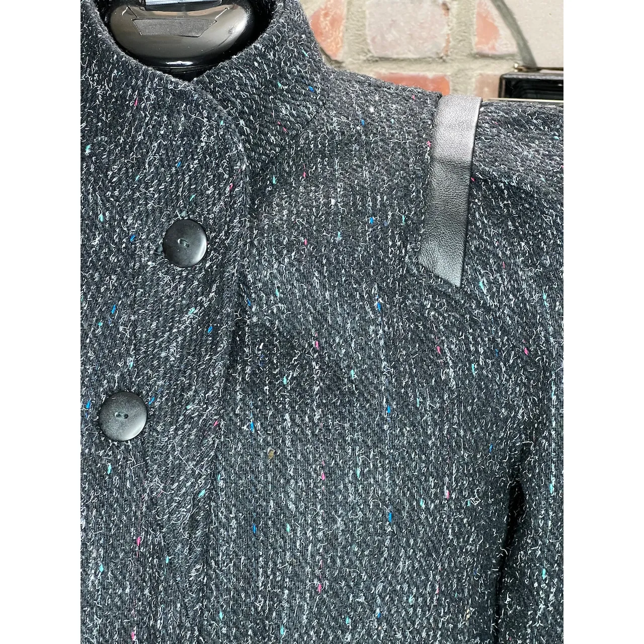 Coat wool charcoal teal pink blue high neck leather trim Gray Size 16 - Image 4