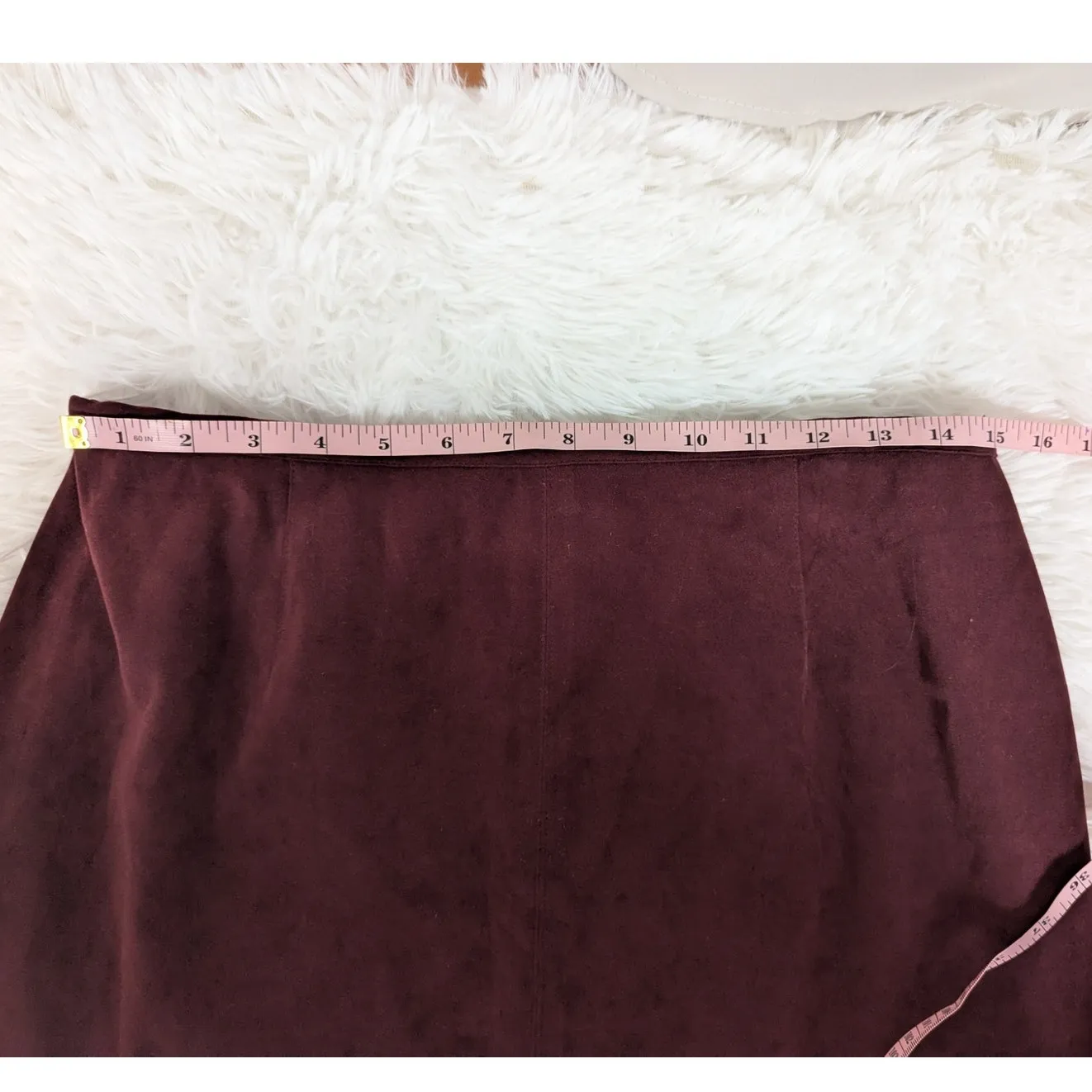 Y2K A-Line Faux Suede Midi Skirt Burgundy Brown Size 12 by Norton McNaughton - Image 7