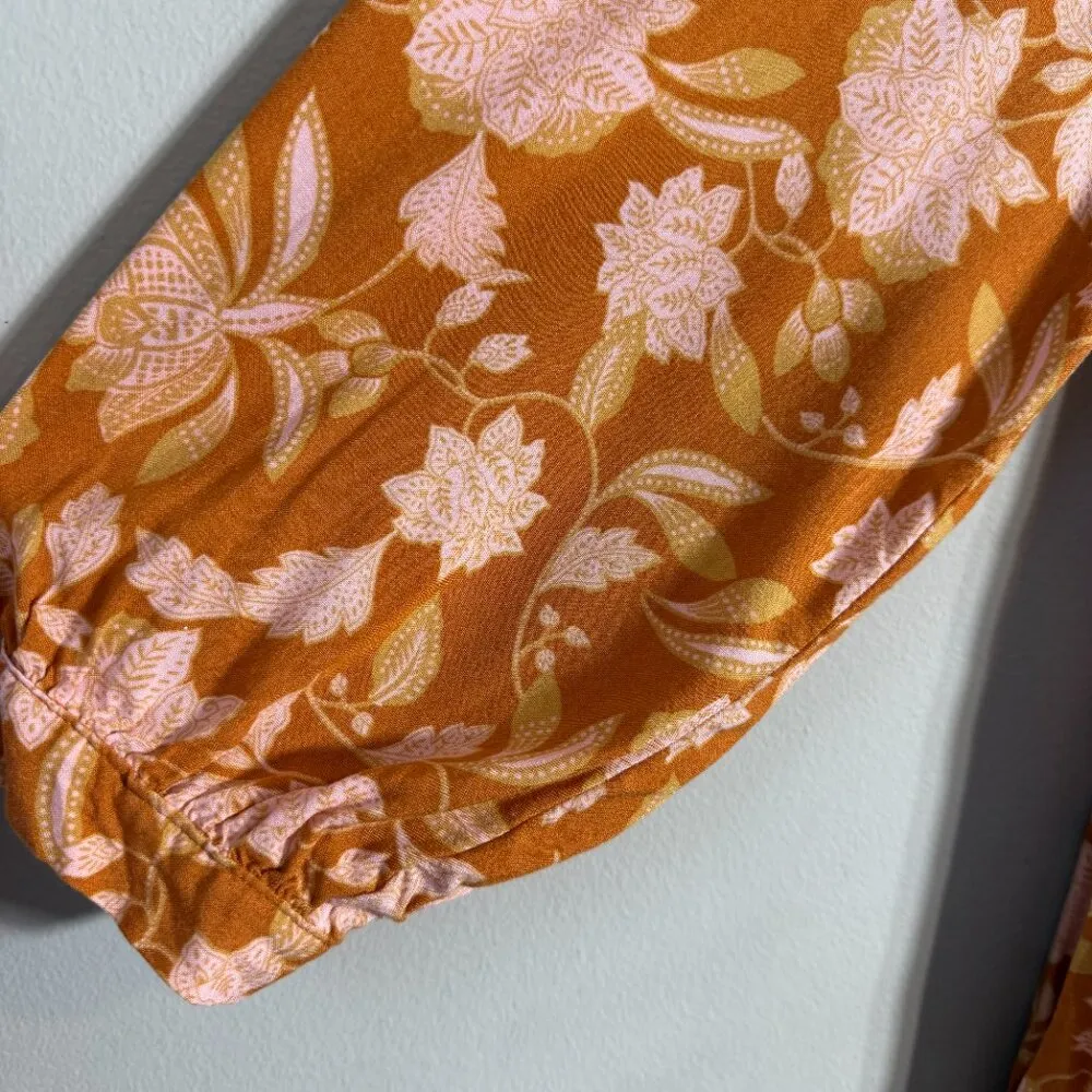 Petal + Pup Arden Floral Tunic Mini Dress Womens 6 Orange Flowy Tiered Button Up - Image 8
