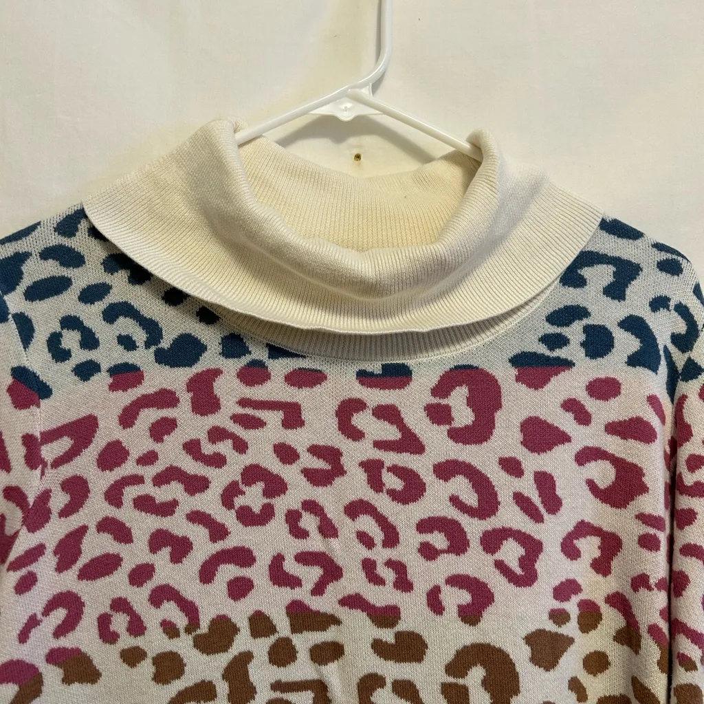 Soft Surroundings Leone Jacquard Animal Print Cowl Neck Sweater Size Medium - Image 2