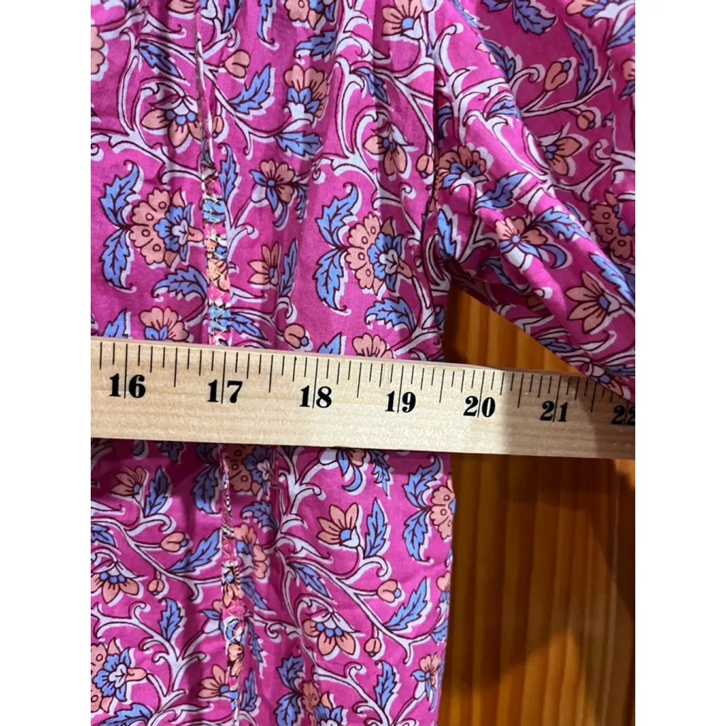 J.Crew Womens Starina Pink Floral Print Yellow Embroidered Tassel Top Boho Small - Image 6