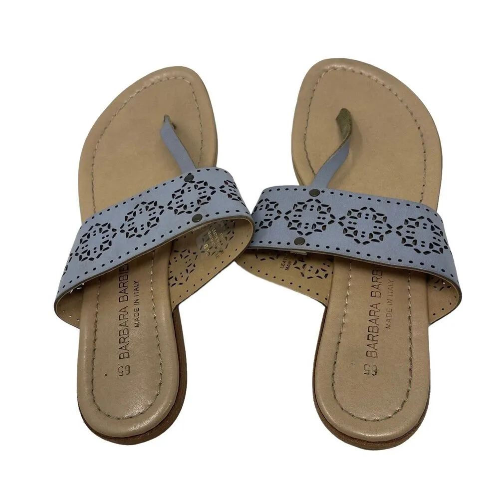 Barbara Barbieri Blue Leather Thong Sandals Preppy Vacation Cruise Womens 6.5 - Image 3