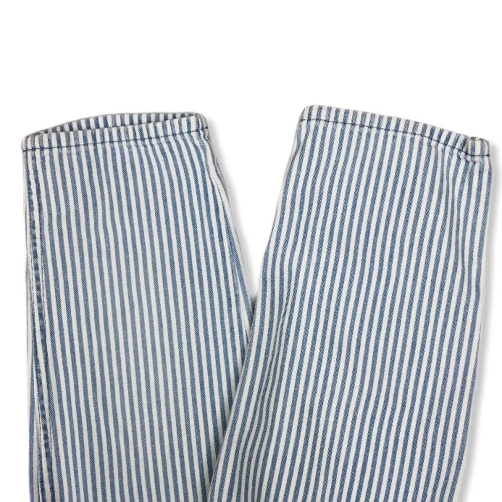 Juicy Couture High Rise White Blue Stripe Girlfriend Jeans with Studded Detail - Image 5