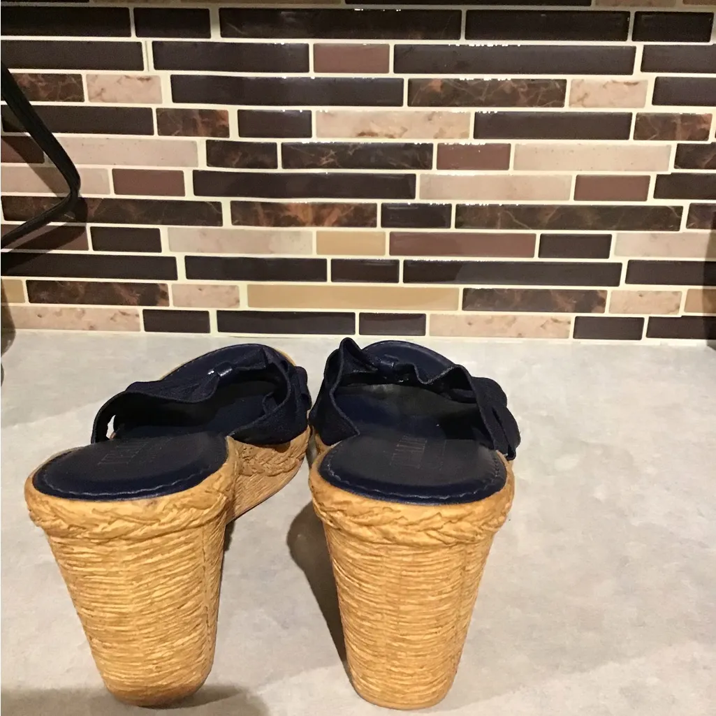 Italian Shoemakers Wedge Open Toe Embellished Sandals Navy Blue Made in Italy 6 - Image 14