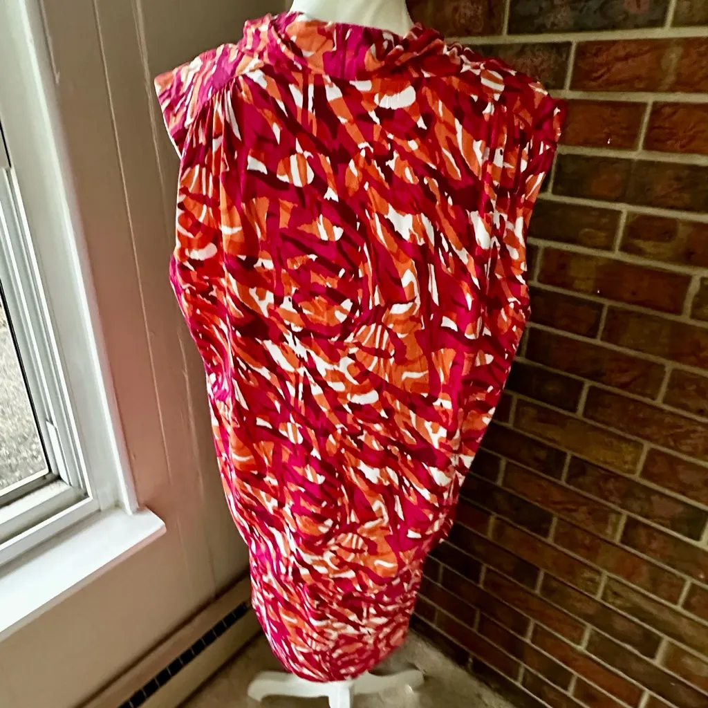 MICHAEL Michael Kors Pink Orange Tropical Vibrant Cowl Neck Sleeveless Dress Size 1X - Image 4