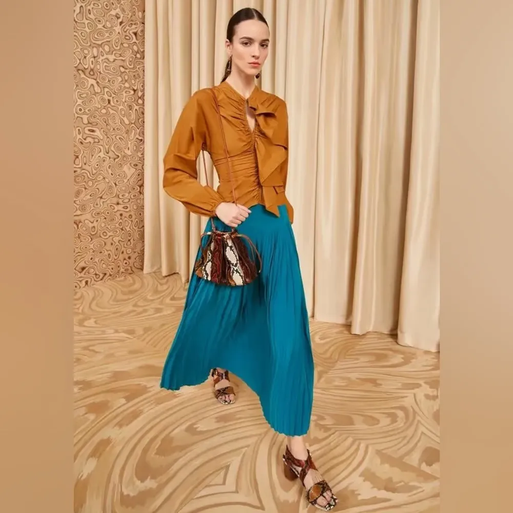 NEW ULLA JOHNSON Ella Midi Skirt Jade Pleated Size 10 Gem Tone Jewel Bright - Image 15