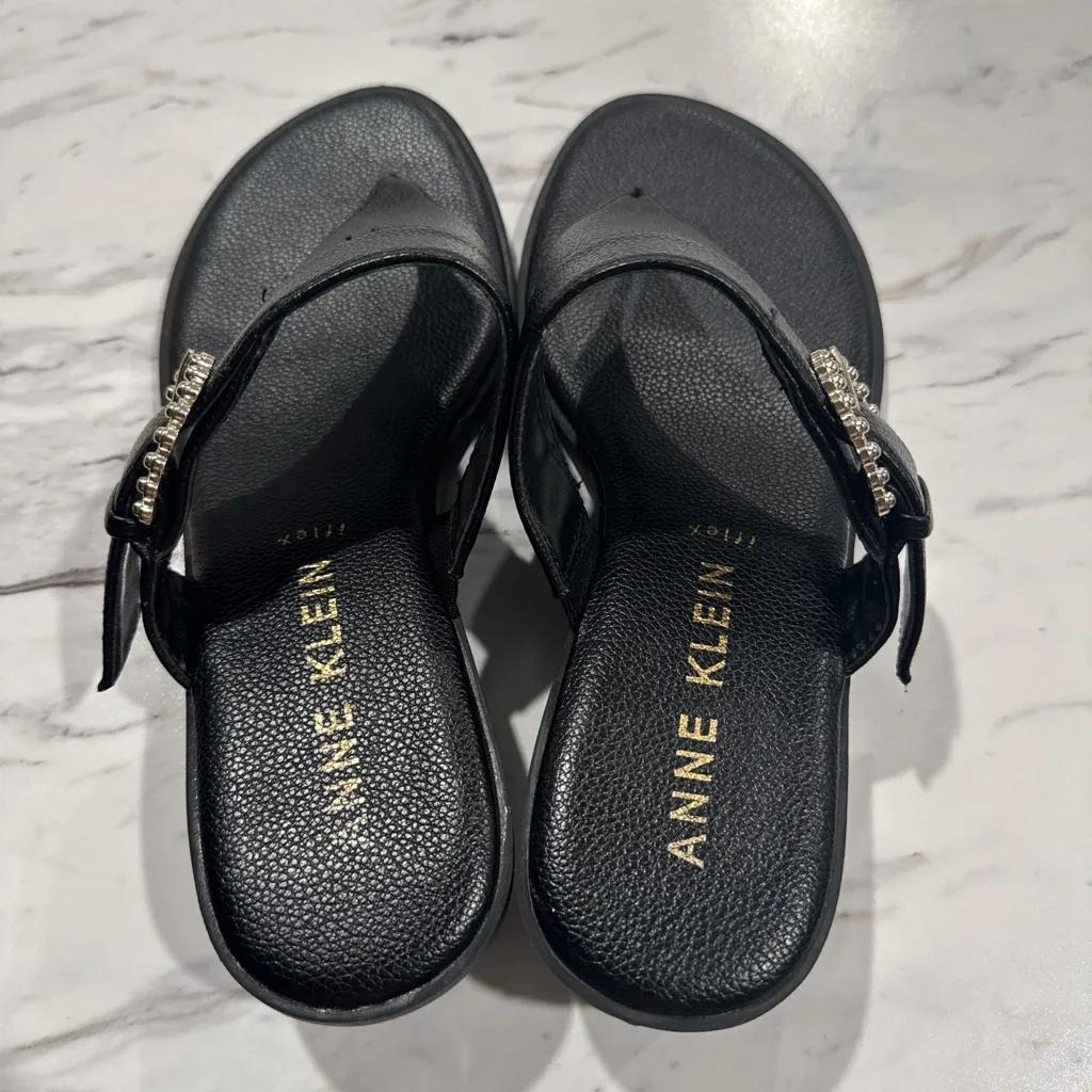 Anne Klein Black Sandals with Silver Buckle - Image 10