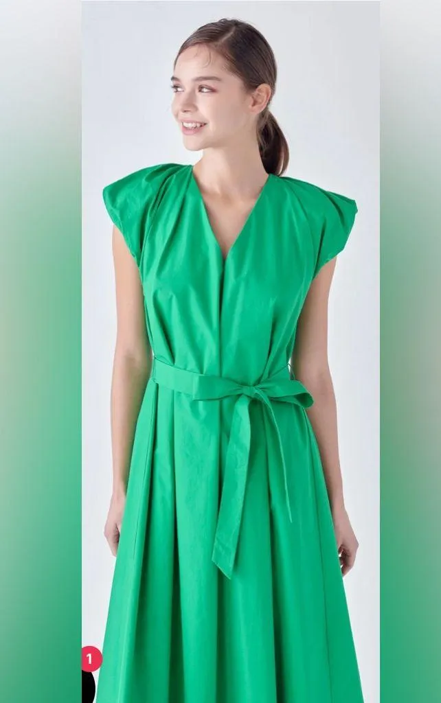 ENGLISH FACTORY PUFF SLEEVE Green Midi Dress SIZE L - Image 3