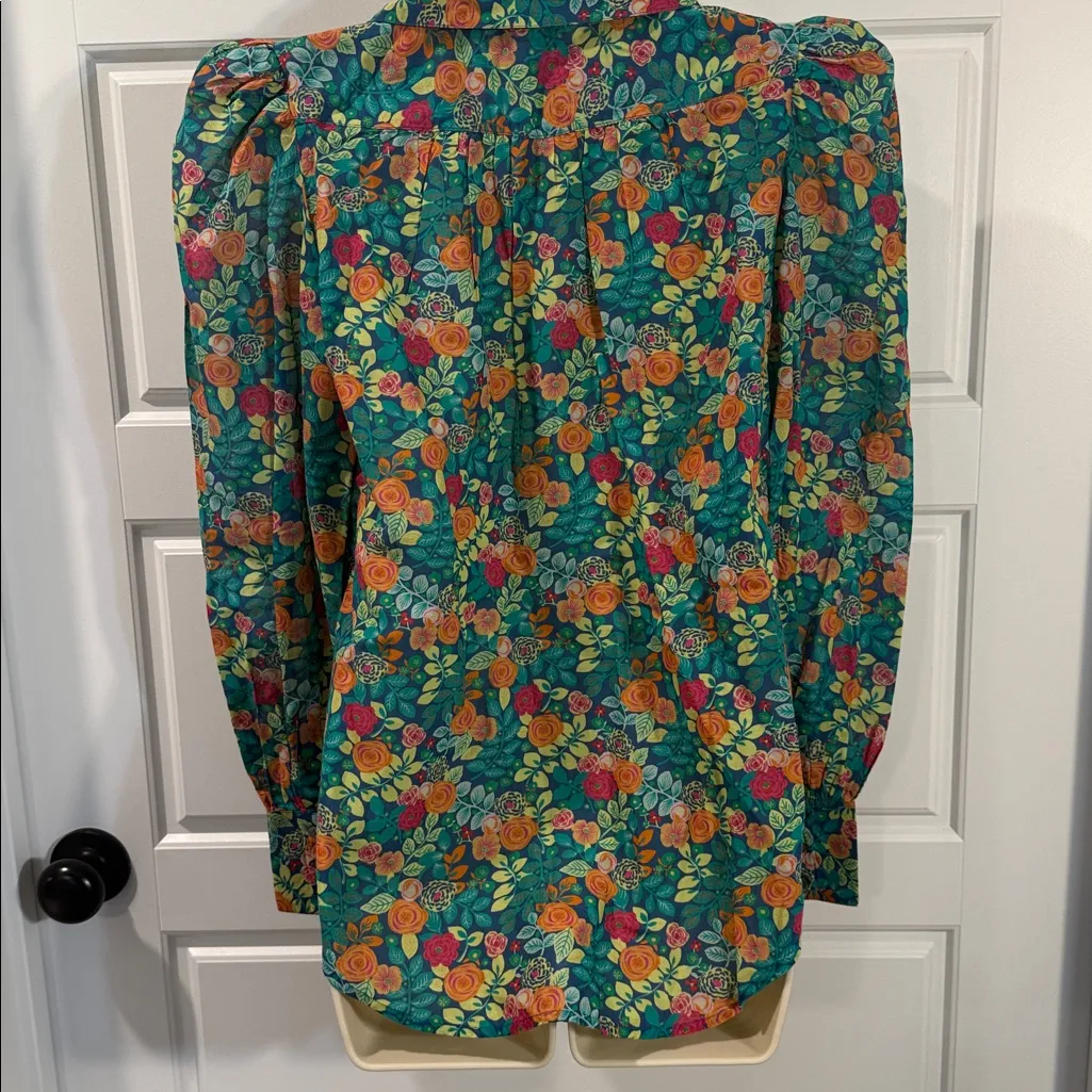 Sundance Rosie Vines Floral Blue Long Sleeve Shirt Feminine Spring XS - Image 6