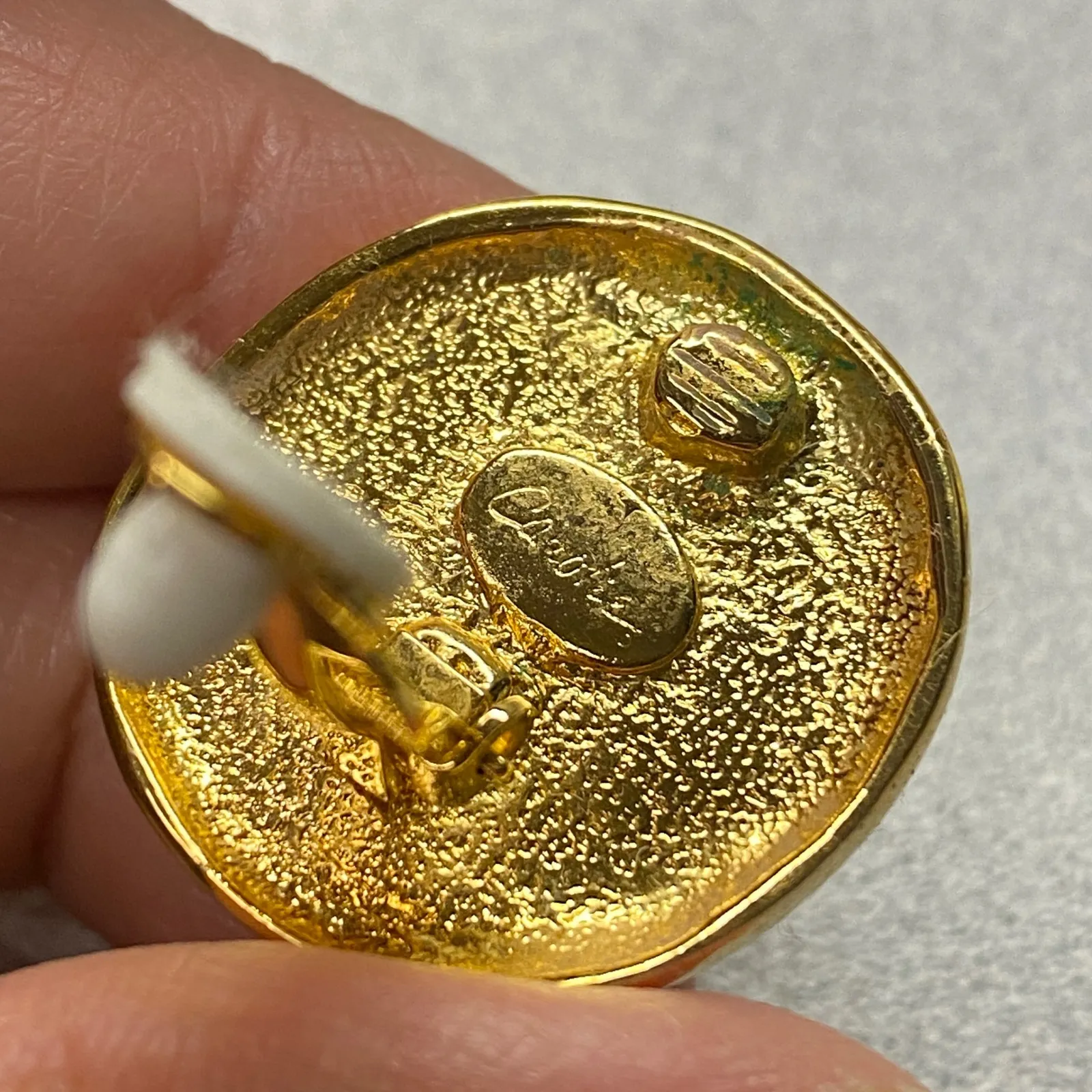 Vintage Classic Gold Tone Faux Pearl Button Clip On Earrings Style - Image 6