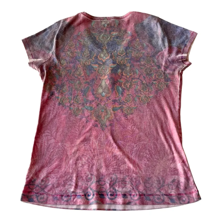 Apt 9 Pink Paisley Y2K Beaded V-Neck Short Sleeved T-Shirt - Image 2