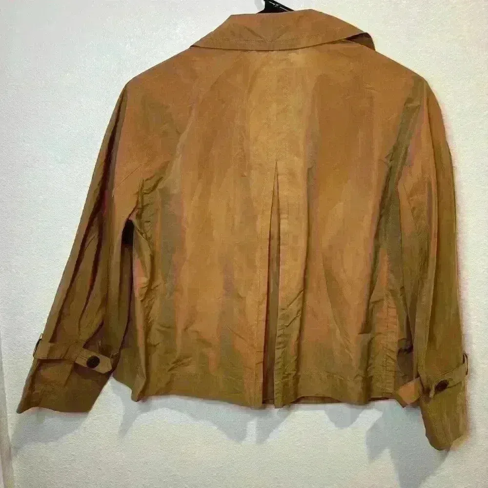 Per Se Brown Gold Cropped Y2K Trench Jacket Sheen Snap Button‎ Size 6 - Image 2