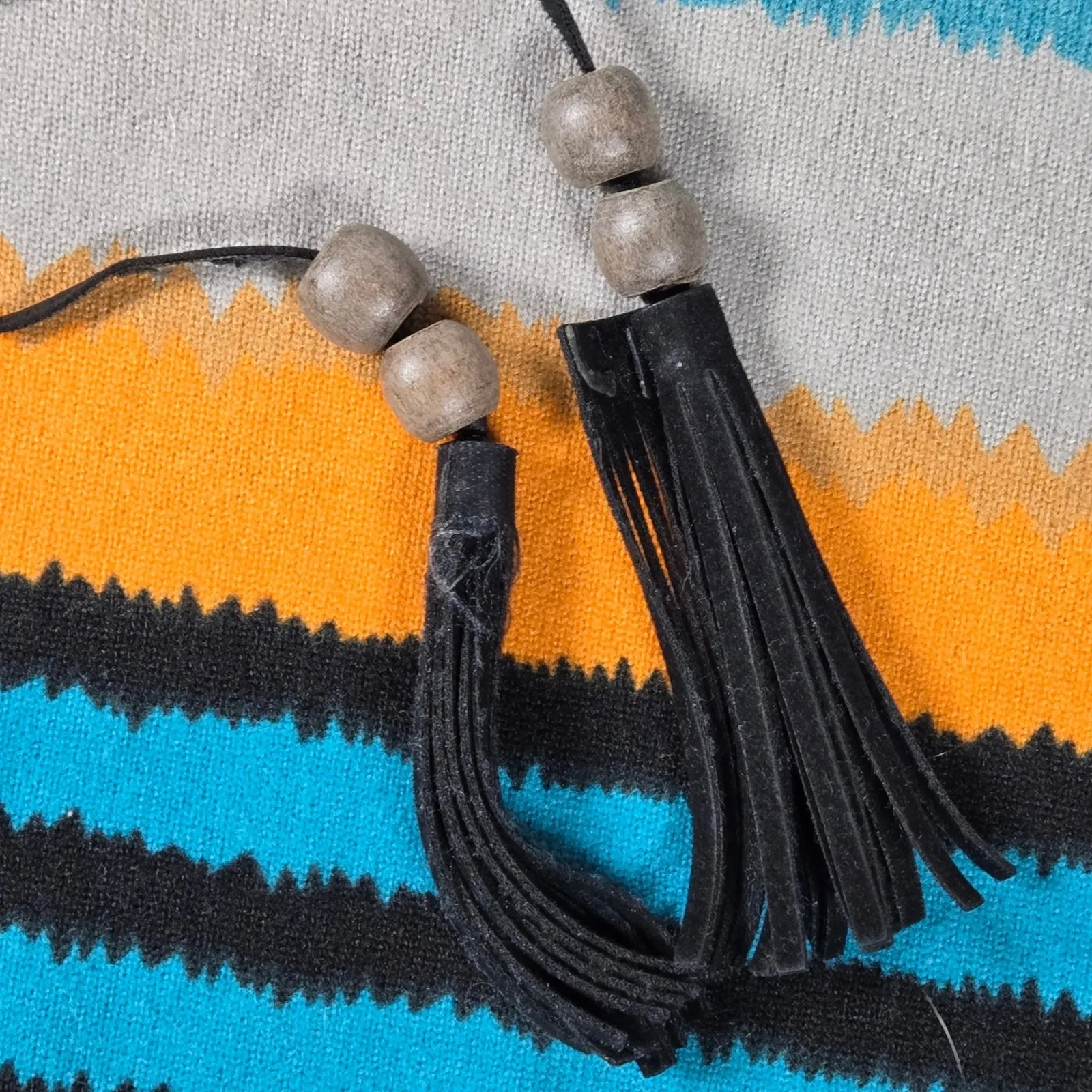 Papillon Striped Lace Up Tassel Dress Teal Orange Gray White Black Size S Blue - Image 6