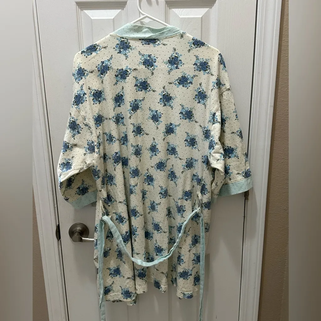 DREAM MODES 100% cotton women’s floral robe blue cream size XL - Image 3