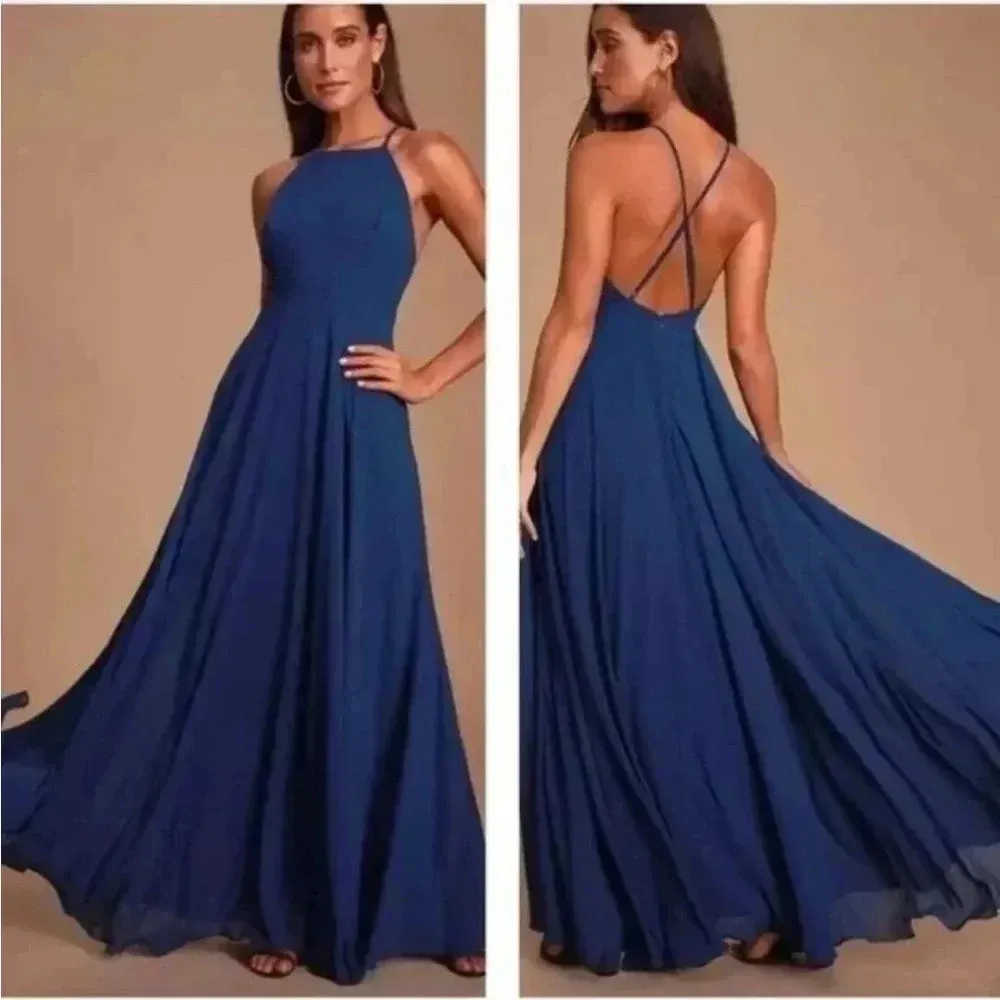 NWT Lulus Mythical Kind of Love Navy Blue Maxi Dress Sz S - Image 2