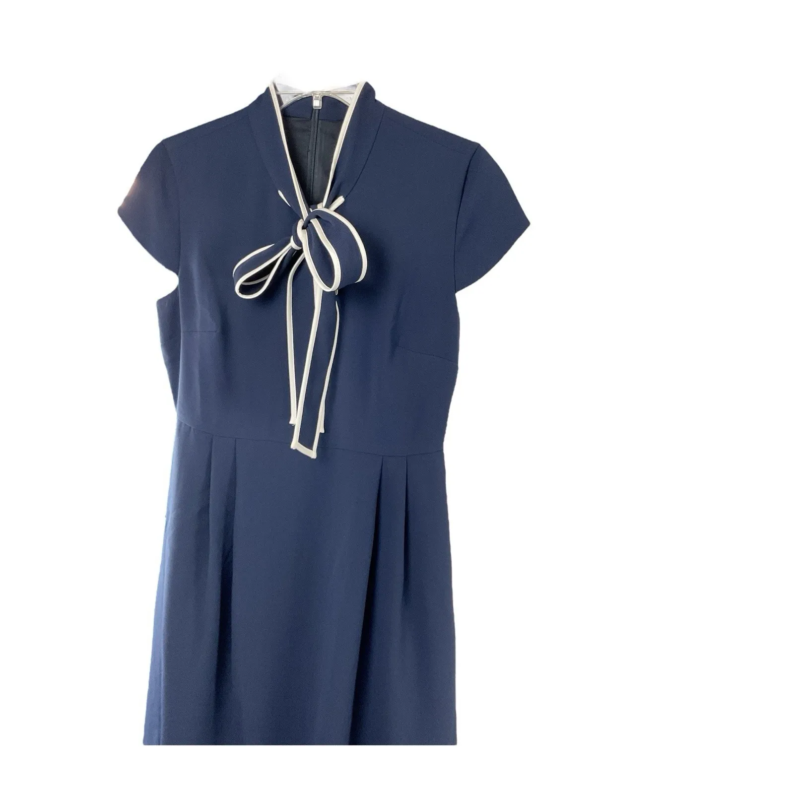 J CREW Navy Blue Tie Neck Crepe Dress Size P8 A-Line Sleeve Workwear NWT‎ - Image 5