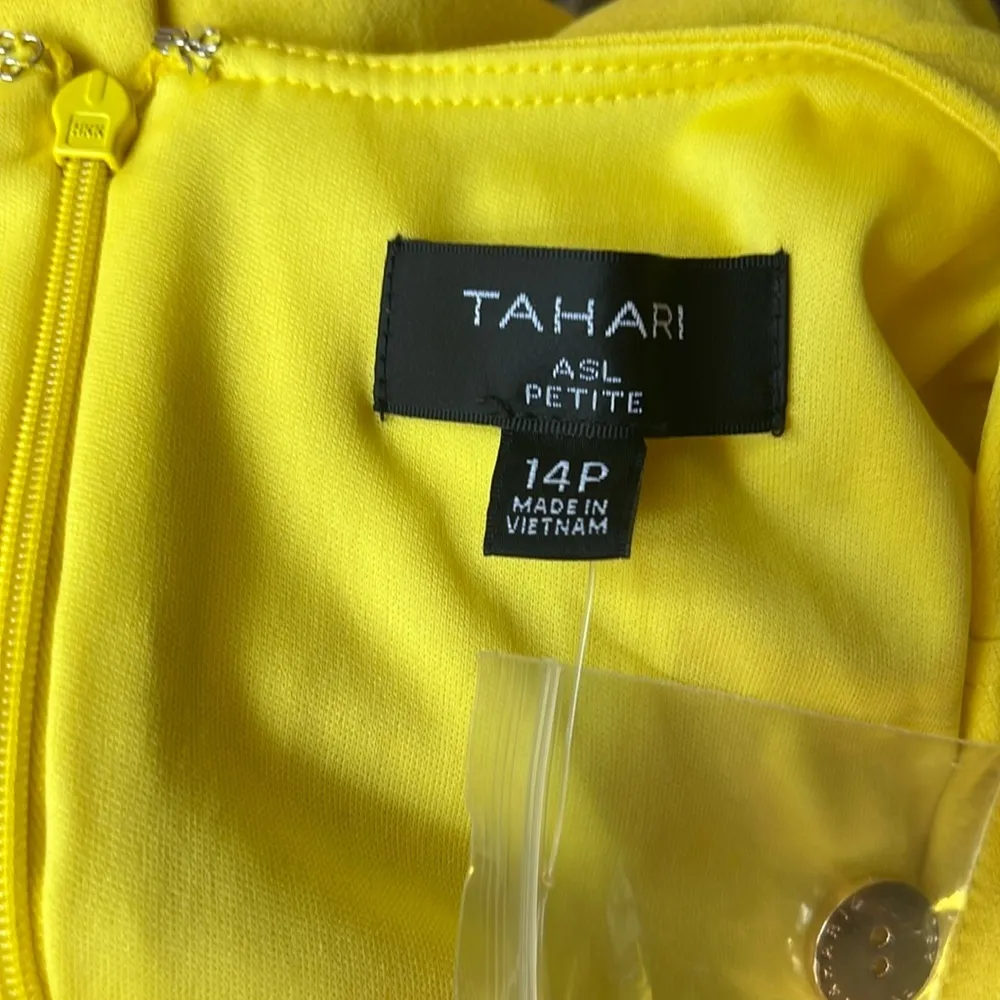 Tahari ASL Bright Yellow Button Accents Pleated Skirt Sleeveless Dress 14P - Image 12